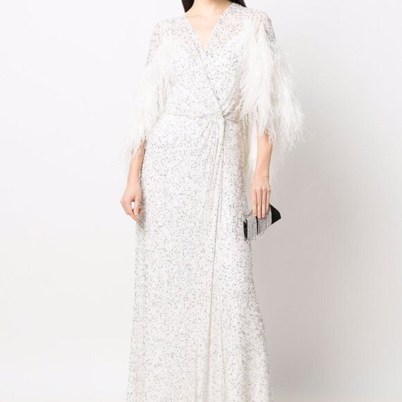 Jenny Packham Dresses & Skirts - Jenny Packham Brand New White Sequin Feather Gown, Size US8